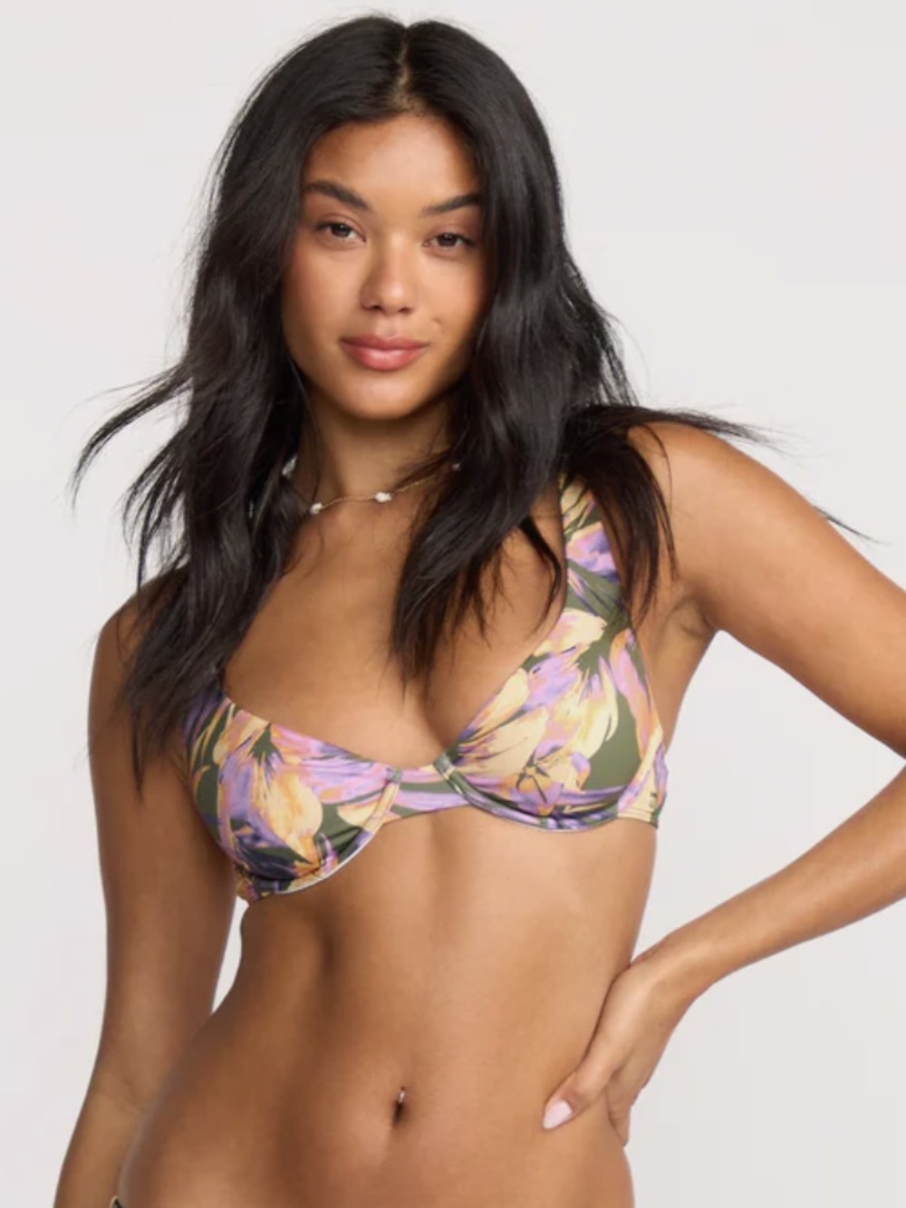 Billabong Olive Floral Underwire Bikini Top— Pink & Yellow Print
